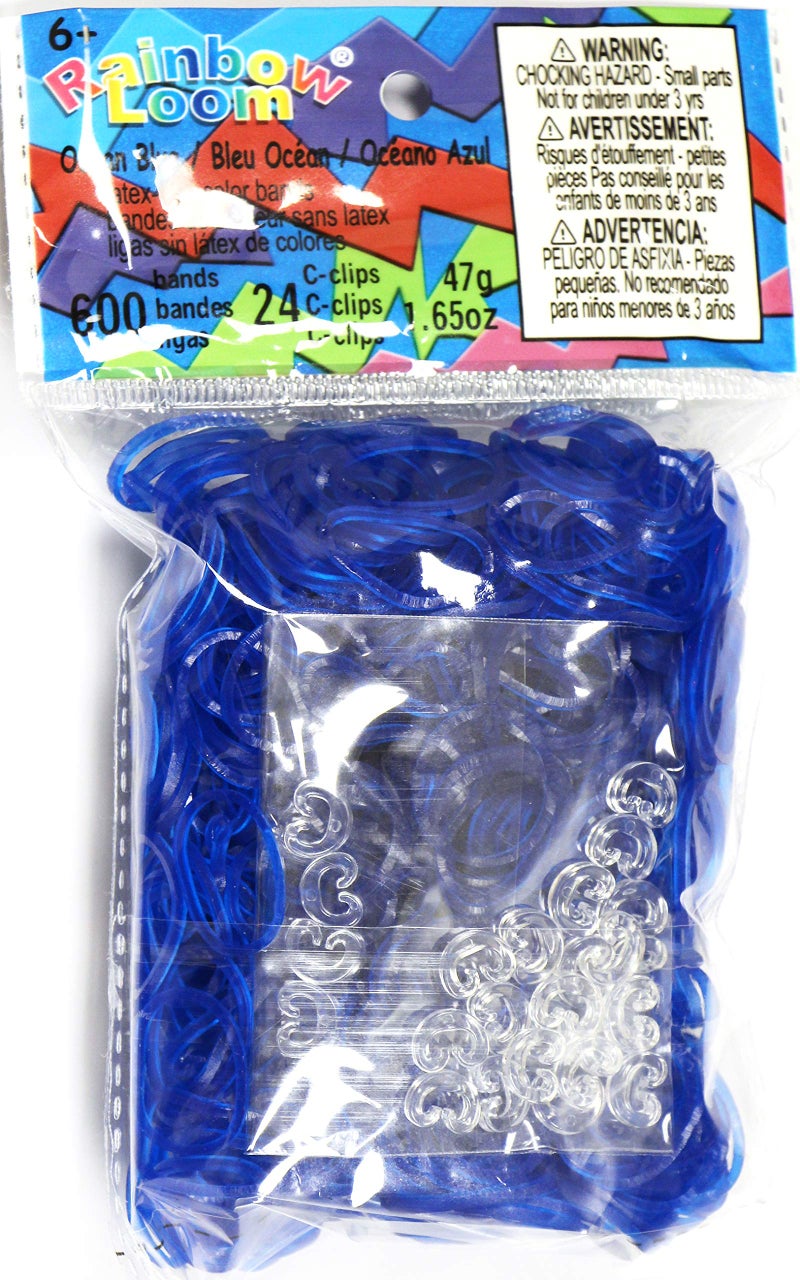 Rainbow Loom Ocean Blue Jelly Rubber Bands Refill + C-Clips - Image 1